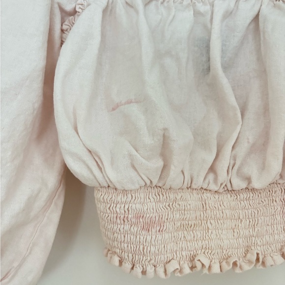 Women's White Smocked Peasant Crop Top - Picture 4 of 8